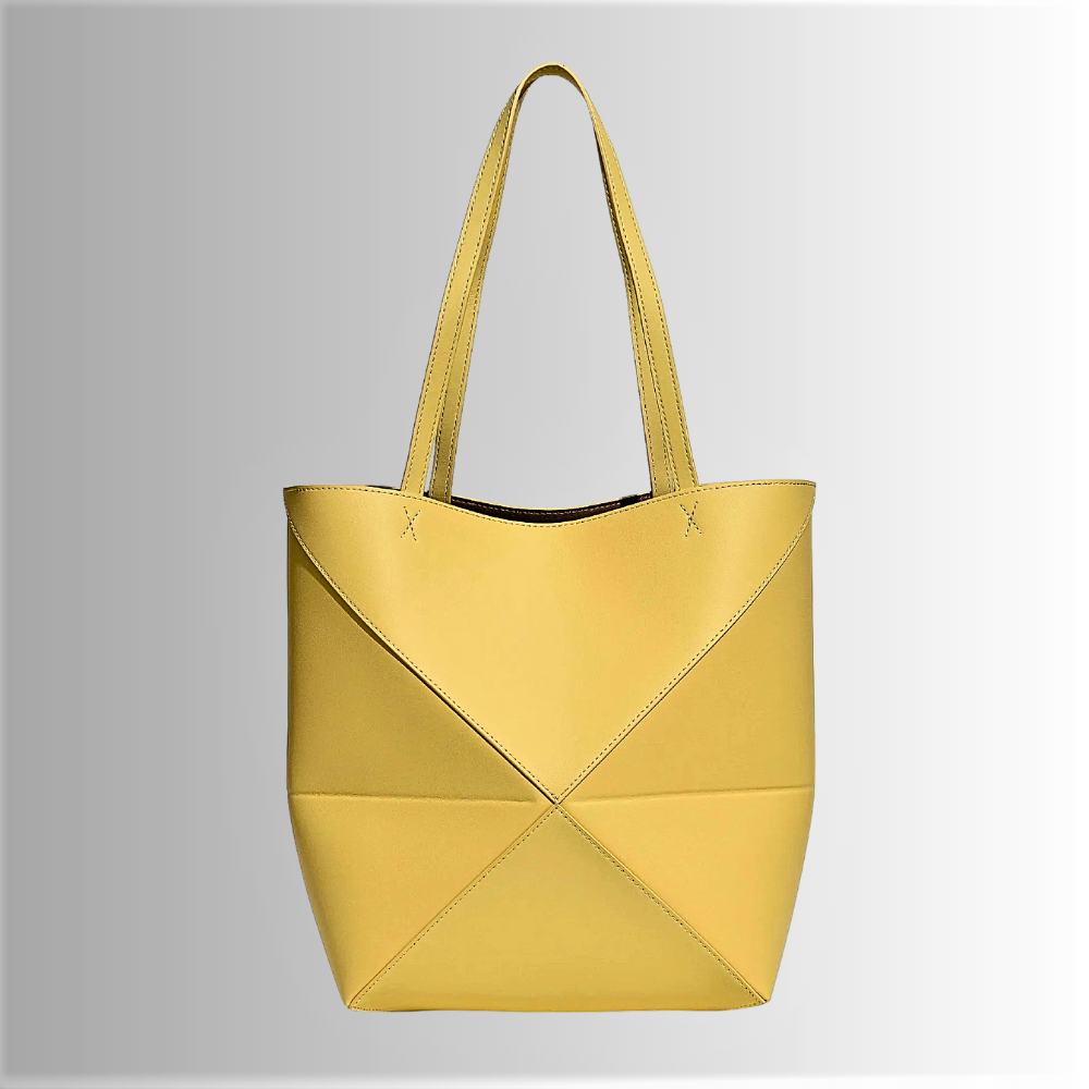 Borsa Tote Geometrica in Vera Pelle di Vitellino