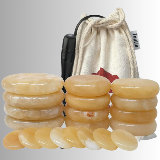 Set di 20 Pietre da Massaggio in Topazio Naturale con borsa riscaldante