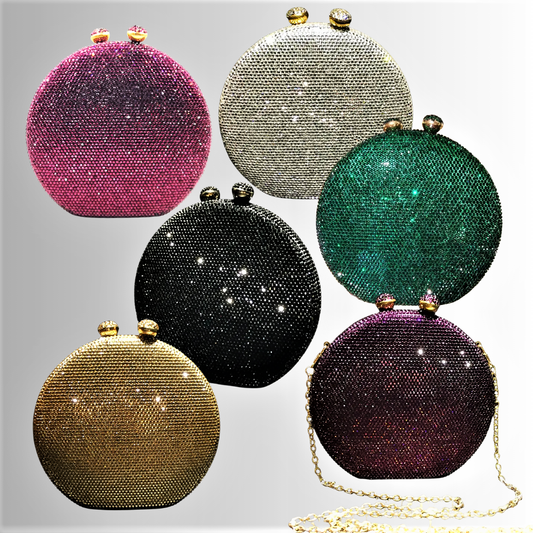 Clutch Rotonda Fatta a Mano con Cristalli Colorati