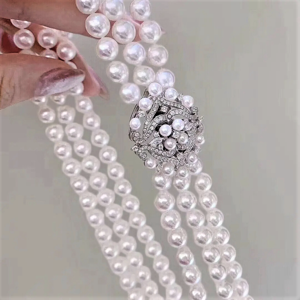 Collana a Tre Fili di Perle Australiane Naturali da 8-9 mm