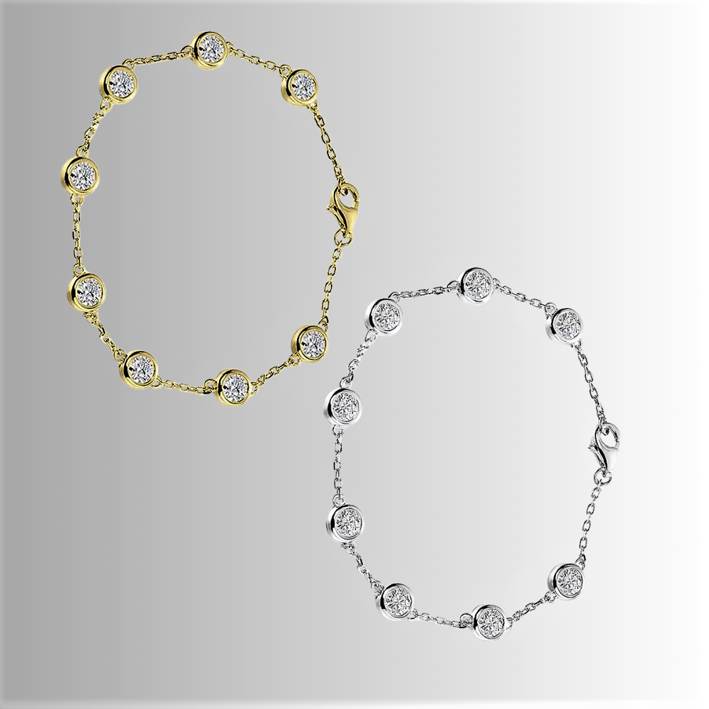 Bracciale con  8 castoni tondi con Ct 2,40 di Moissanite D Color