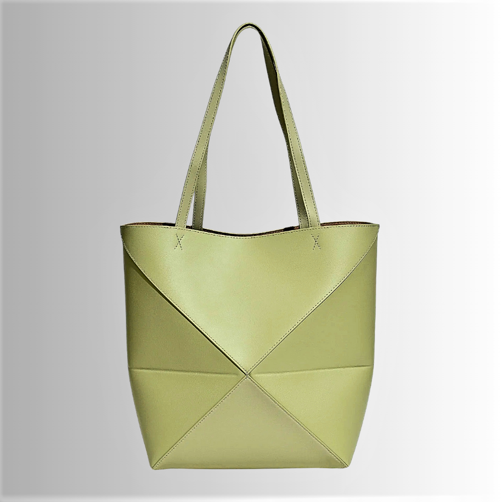 Borsa Tote Geometrica in Vera Pelle di Vitellino