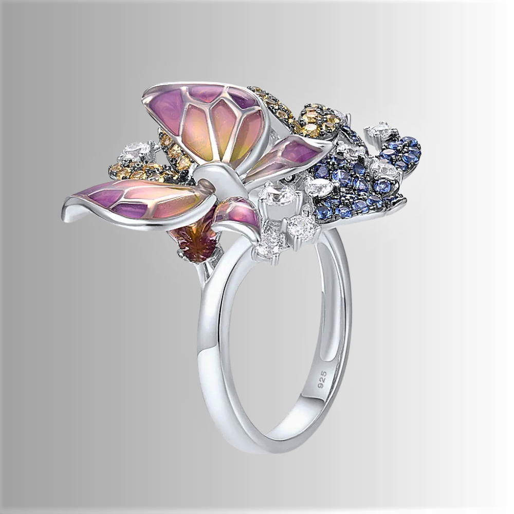 Anello con Api e Farfalle con Smalto Dipinto a Mano