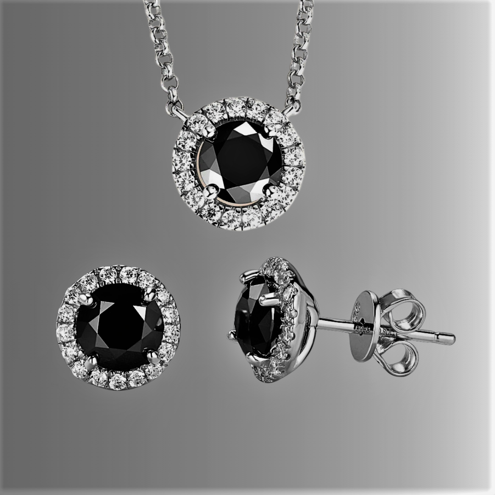 Parure Collana e Orecchini in Moissanite Nera