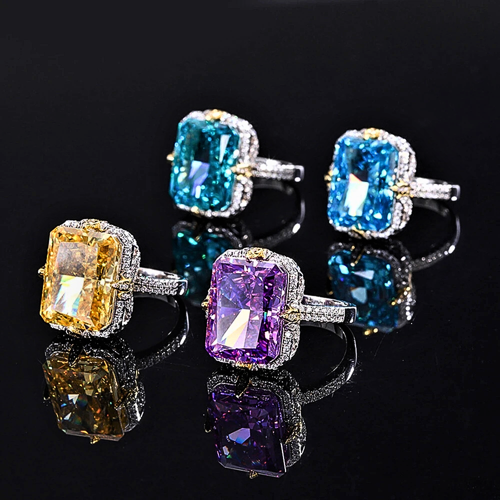 Mini Collezione di Anelli con Pietre Semipreziose Taglio Smeraldo e Brillanti Coltivati