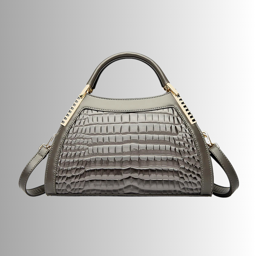 Borsa in Pelle di Vitellino Verniciata – Stile Croco e Dettagli Oro