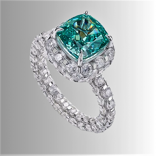 Anello con Tormalina Paraiba Taglio Cuscino Quadrato e Brillanti Lab Grown