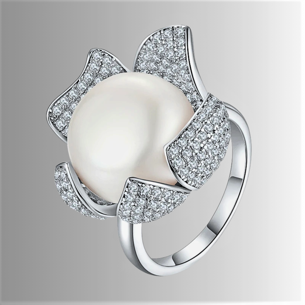 Anello Floreale con Perla Naturale d'Acqua Dolce