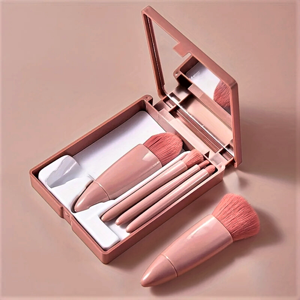 Mini Set di 5 Pennelli per Make Up con Specchio