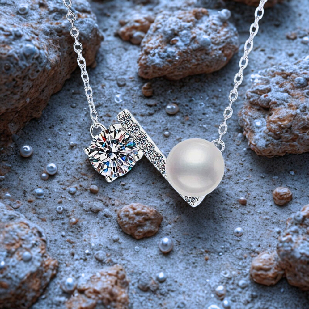 Collana con Moissanite da ct 1,00 e Perla Naturale