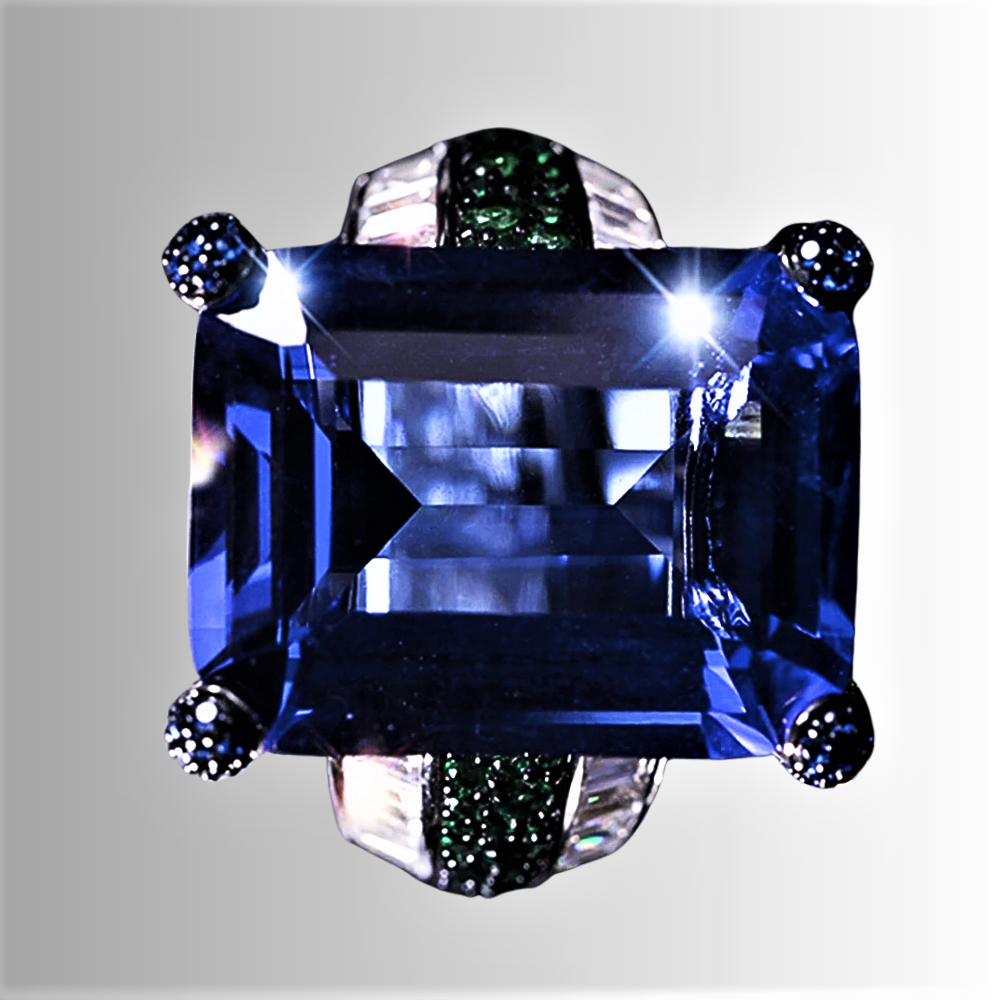 Fascione Fantasia con Moissanite Blu Certificata Taglio Smeraldo da 18 carati