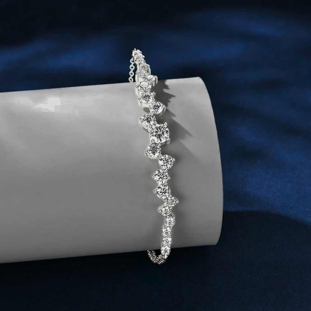 Parure Collana, Bracciale e Anello con Moissaniti Sfalsate