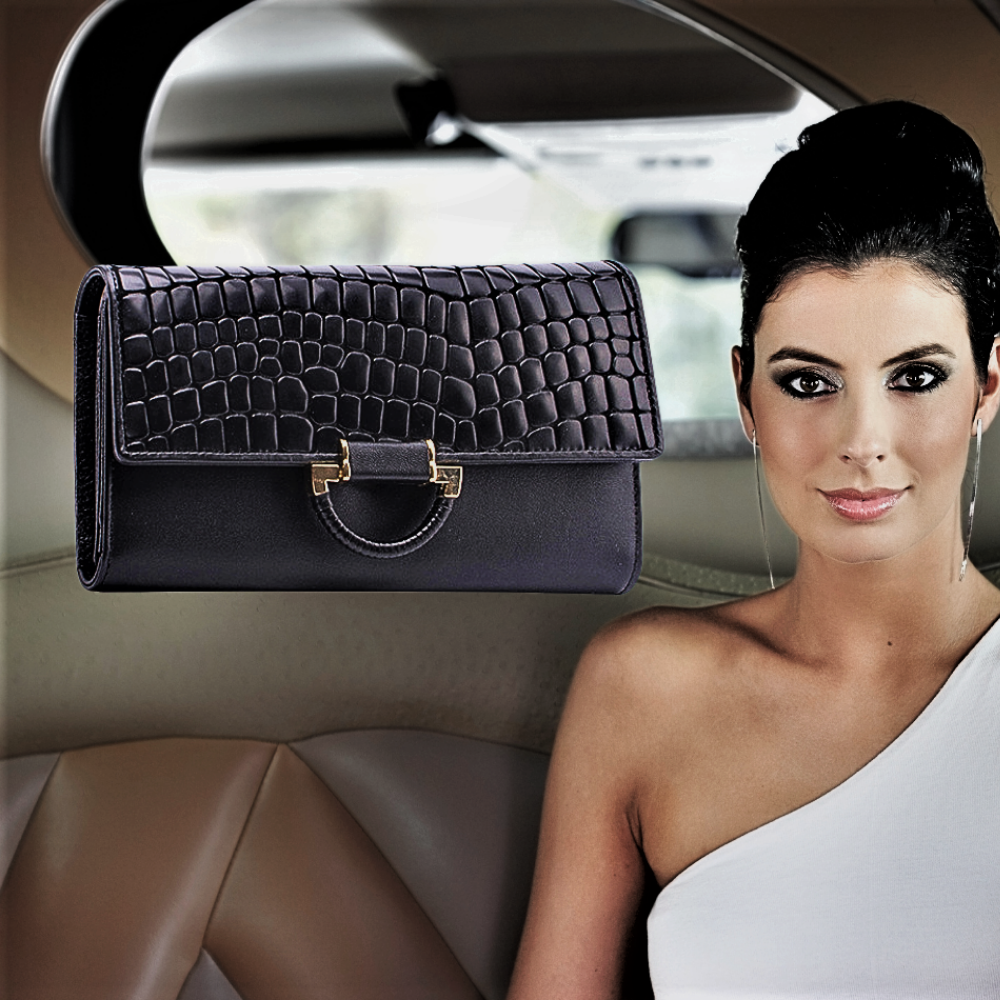 Cartera de piel de vacuno auténtica con textura de cocodrilo