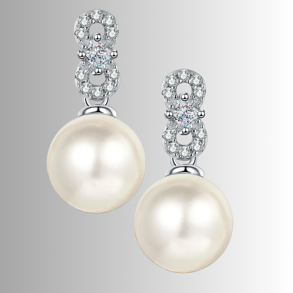 Orecchini con Moissaniti e Perla Naturale Pendente