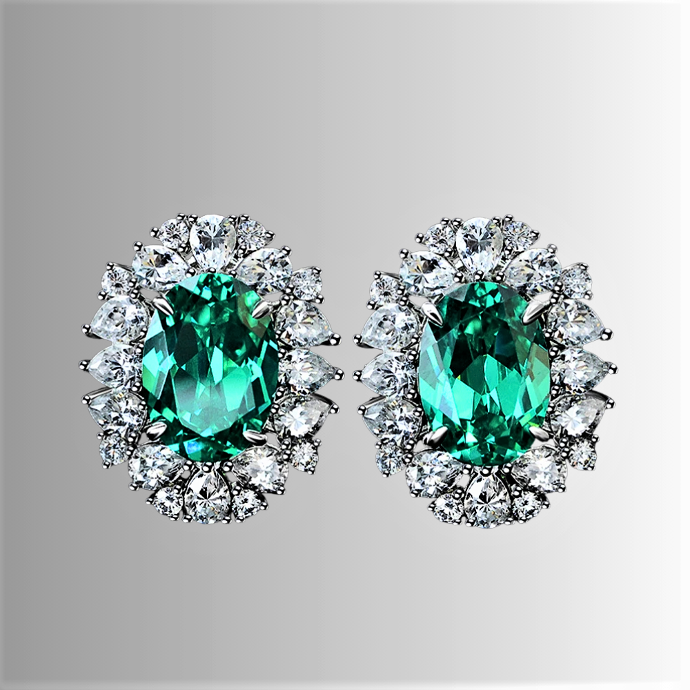 Orecchini con Moissanite Tormalina Paraiba e Diamanti Taglio Goccia e Brillante