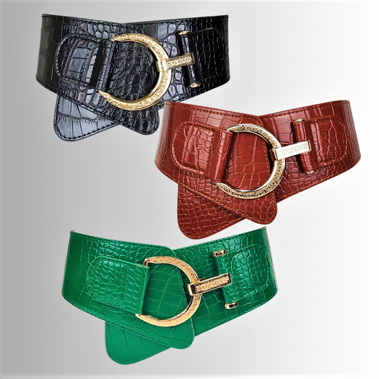 Cintura a Fascia Elastica Asimmetrica con Lavorazione Coccodrillo