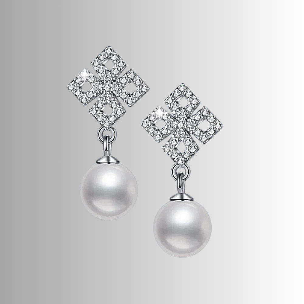 Orecchini a Rombi con Moissaniti e Perle Naturali