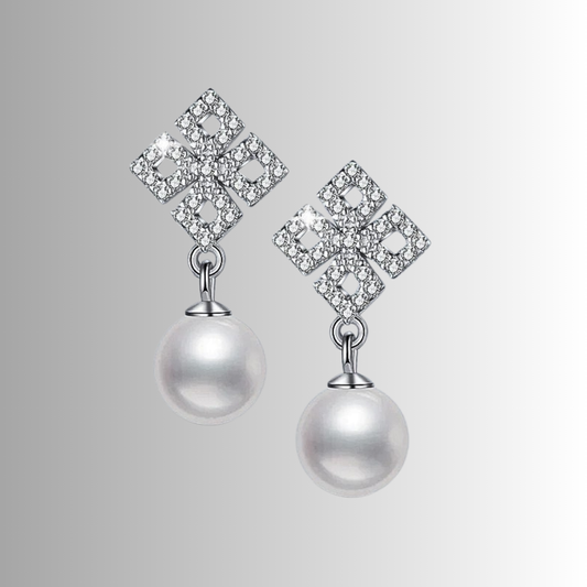 Orecchini a Rombi con Moissaniti e Perle Naturali