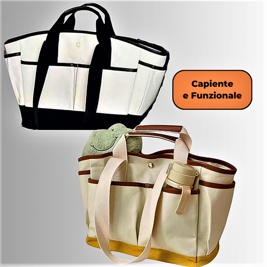 Bolso de lona con múltiples compartimentos, espacio y estilo