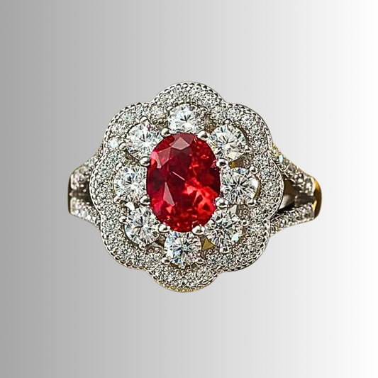 Fascia Ottagonale con Moissanite Colore Rubino da circa ct 1,50 e Taglio Brillante D Color