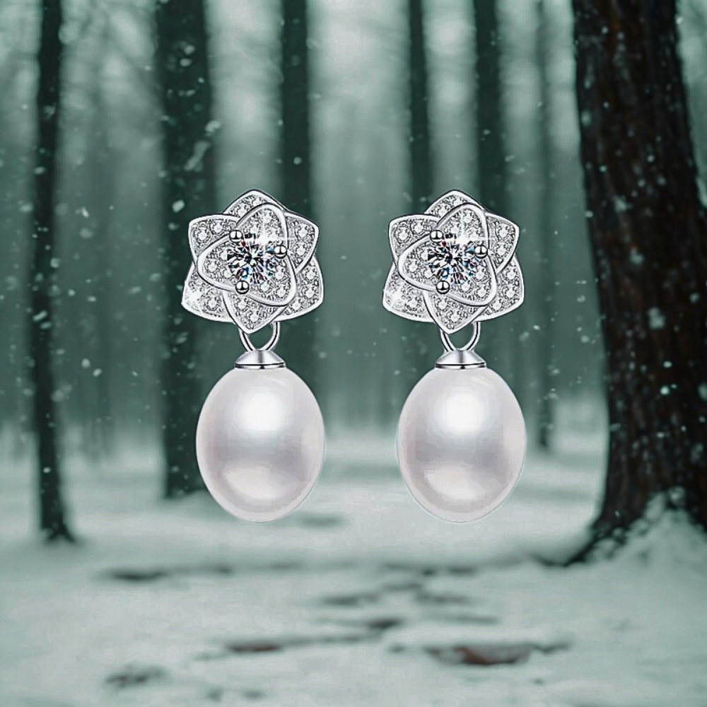 Orecchini a Fiore con Moissaniti e Perle Naturali