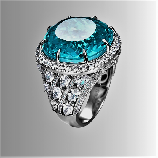 Fascione con Tormalina Paraiba Coltivata e Diamanti Sintetici ad Alto Contenuto di Carbonio