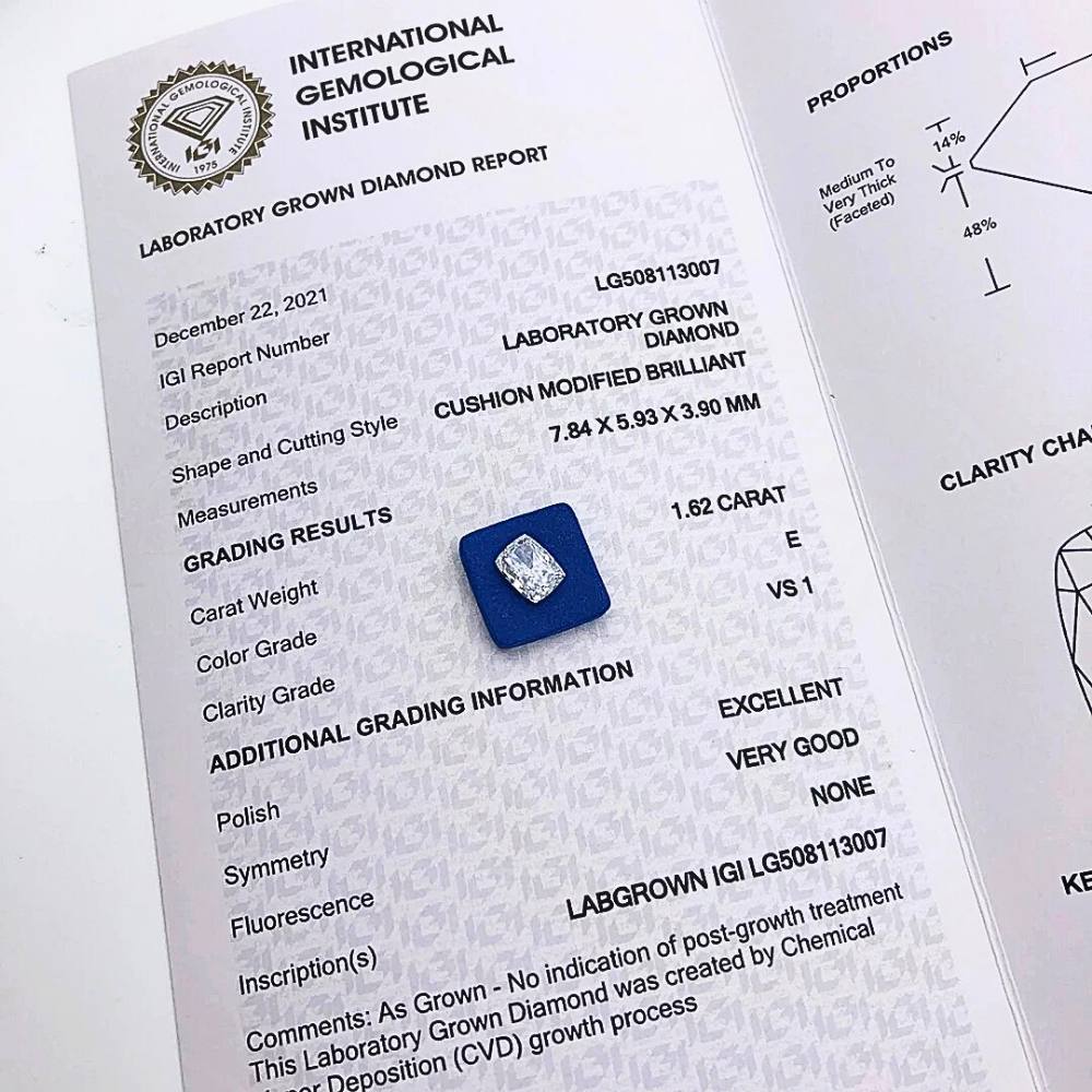 Diamanti Lab Grown Taglio Cuscino da ct 1,00 a ct 5,00