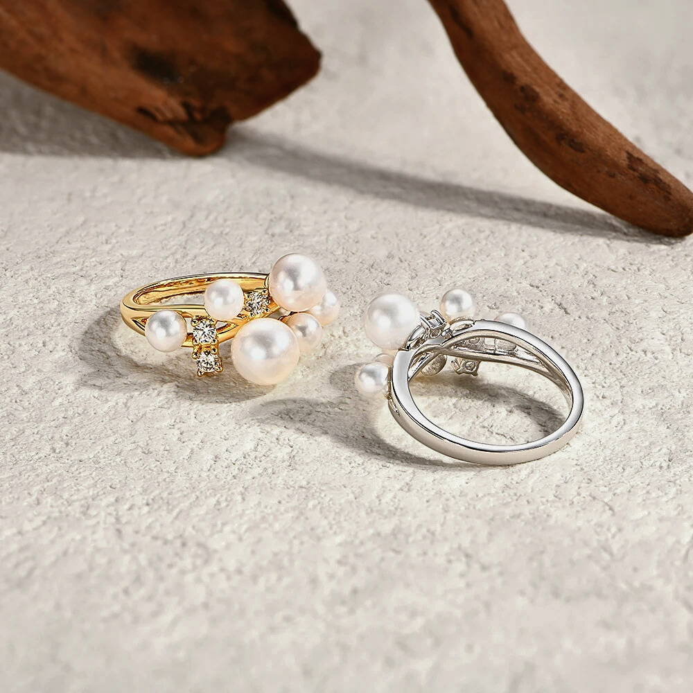 Anello con Perle Naturali e Moissaniti