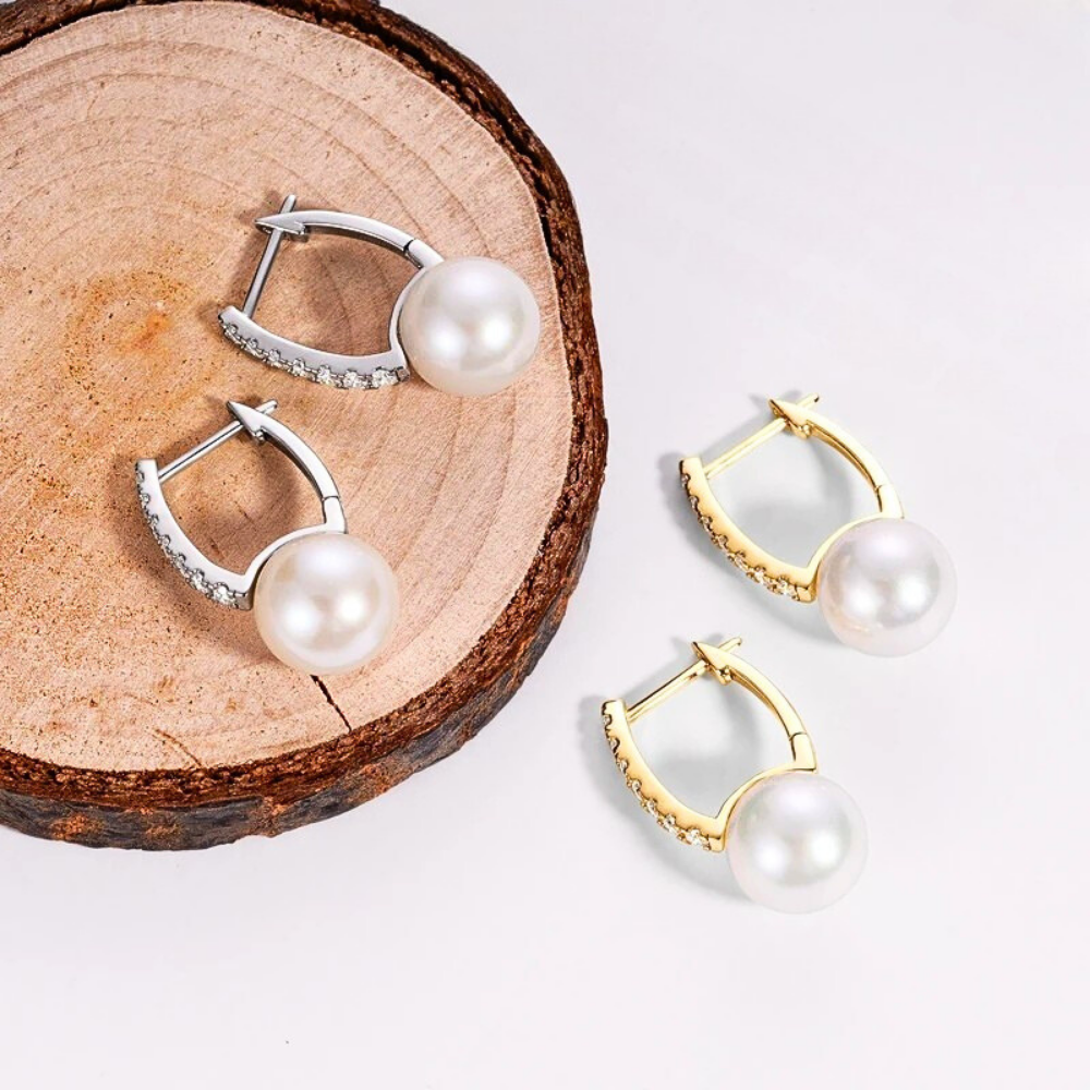 Orecchini a Barretta con Moissanite e Perle Naturali