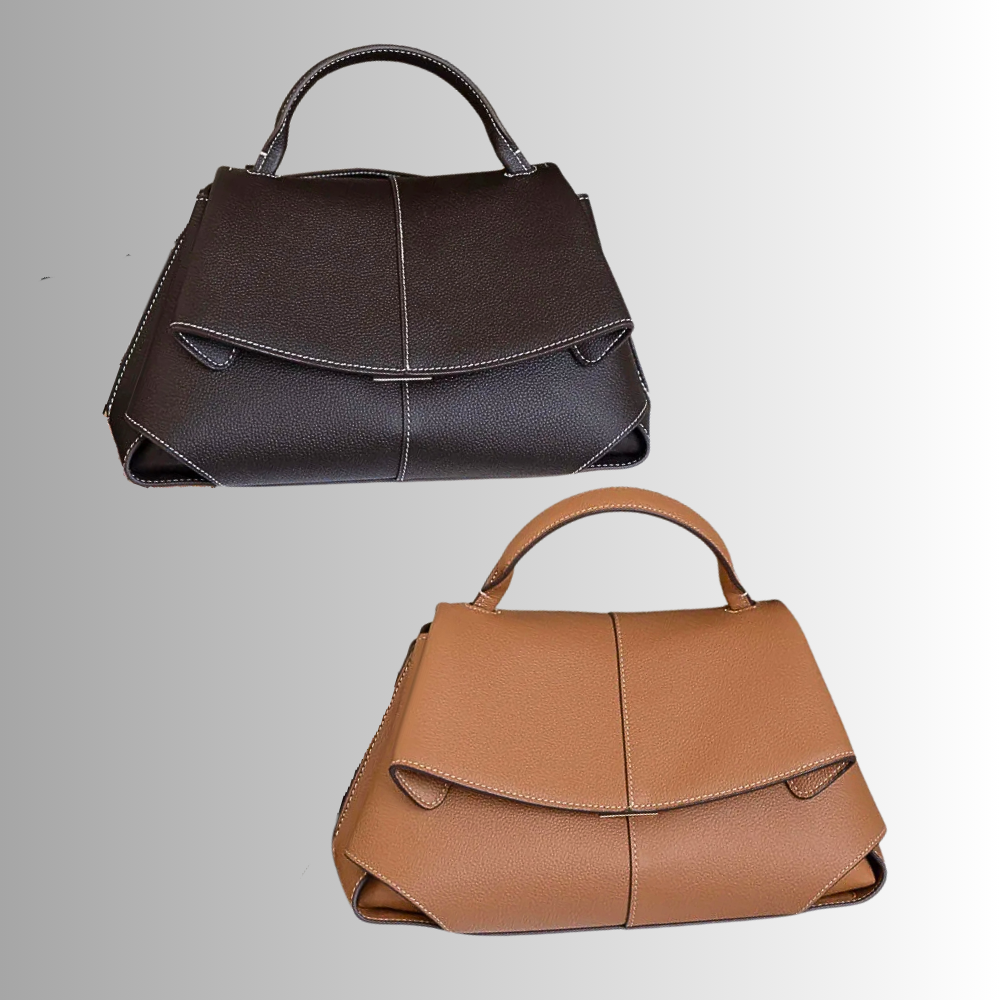 Borsa a Trapezio in Fiore di Pelle di Vitellino