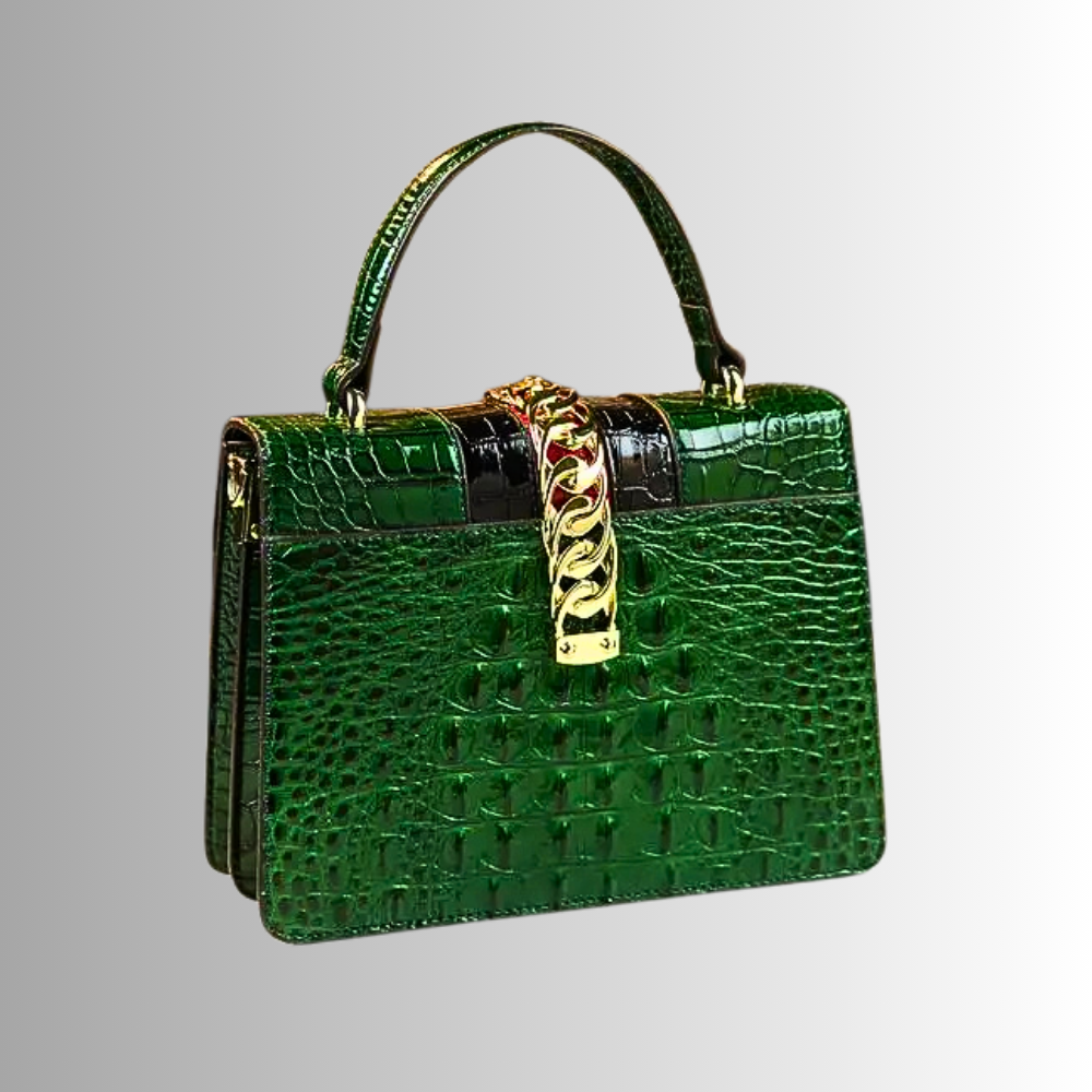 Borsa in Fiore di Pelle Verniciata Texture Coccodrillo