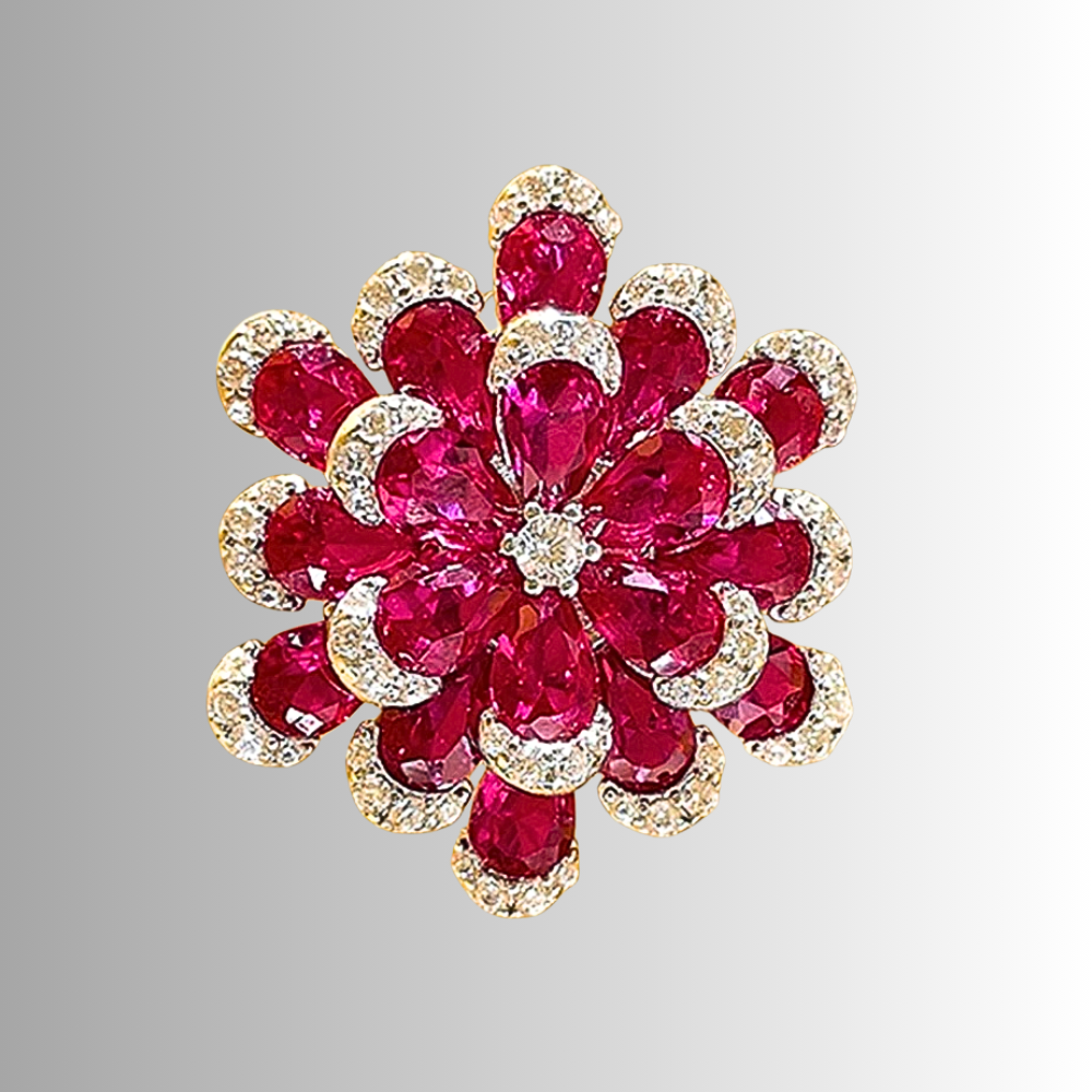 Fascione Floreale con Rubini Taglio Goccia e Brillanti Coltivati