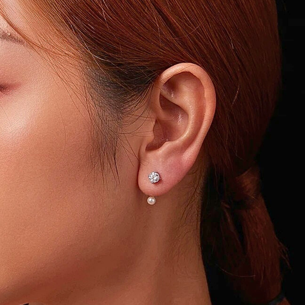 Orecchini Punto Luce in Moissaniti per ct 1,00 e Perle