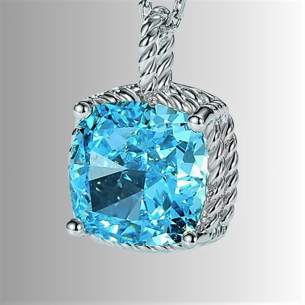 Collana con Acquamarina Taglio Cuscino Sintetica ad Alto contenuto di Carbonio