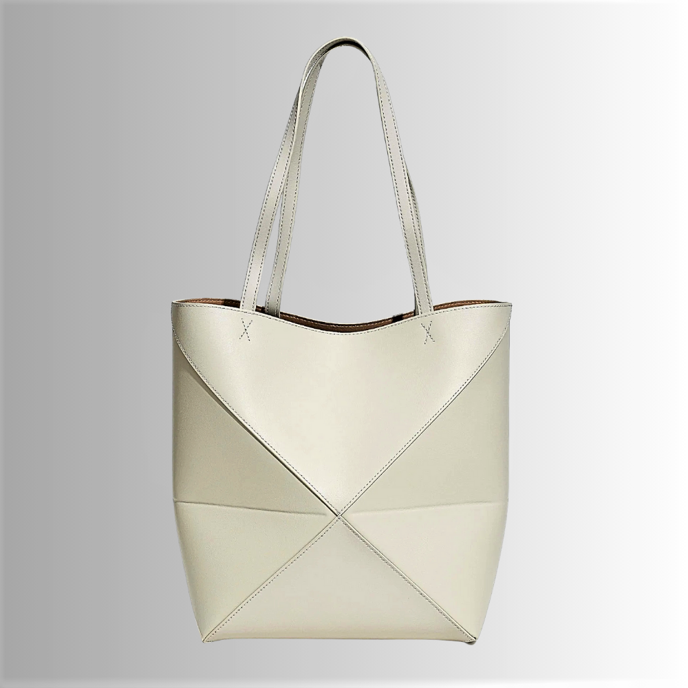 Borsa Tote Geometrica in Vera Pelle di Vitellino