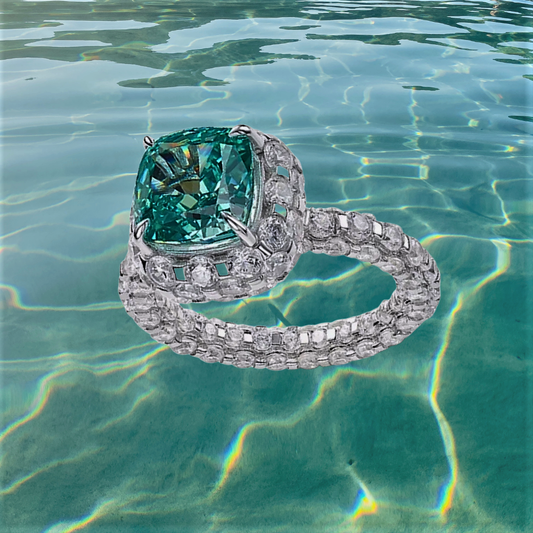 Anello con Tormalina Paraiba Taglio Cuscino Quadrato e Brillanti Lab Grown