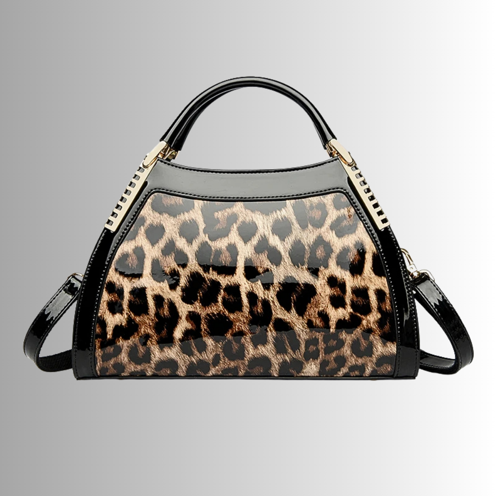 Borsa in Pelle di Vitellino Verniciata – Stile Croco e Dettagli Oro
