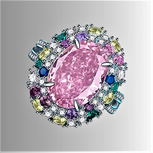 Fascione Fantasia con Zaffiro Rosa Coltivato di ct 6,00 e Gemme Sintetiche