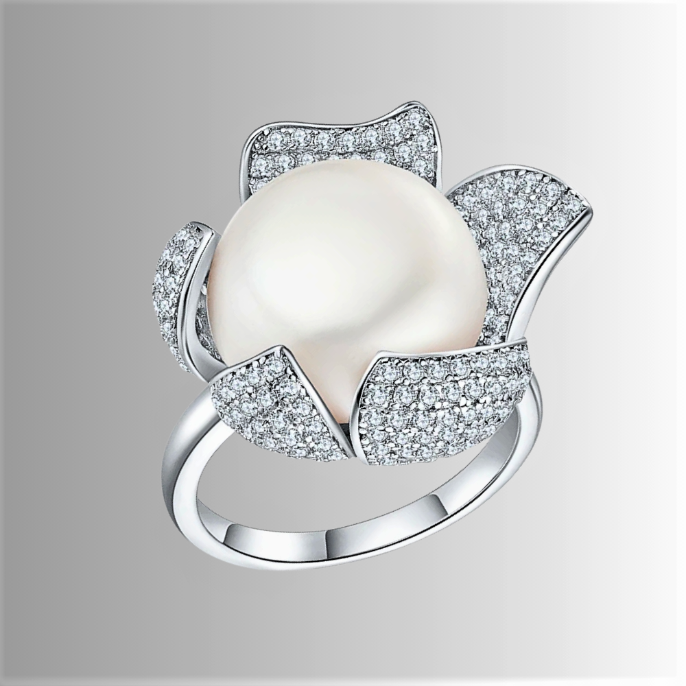 Anello Floreale con Perla Naturale d'Acqua Dolce