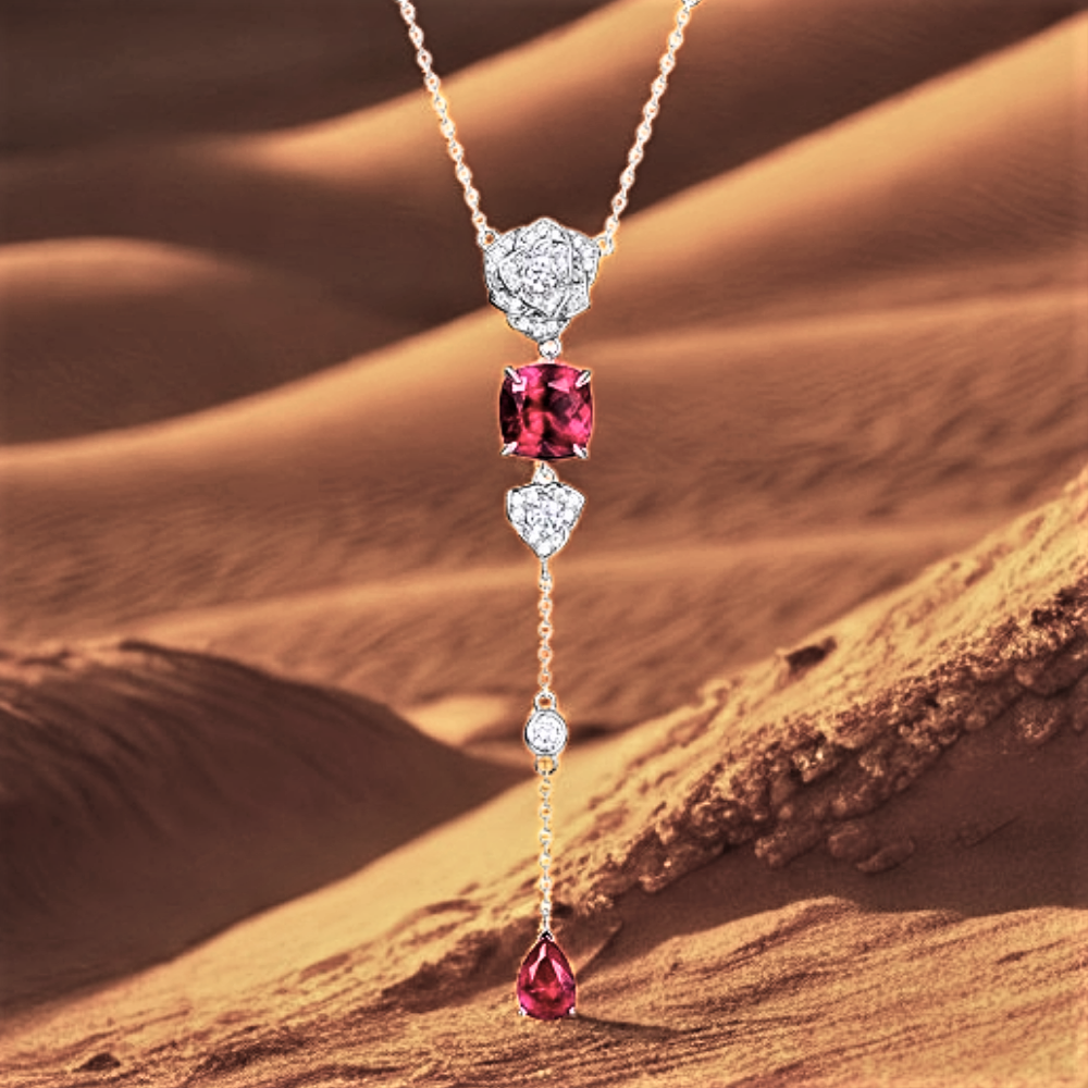 Collana Floreale con Rubini Lab Grown e Brillanti Sintetici ad Alto Contenuto di Carbonio