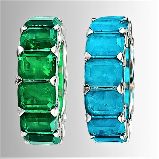 Eternity con Tormalina Paraiba o Smeraldo Colombiano Lab Grown Taglio Smeraldo