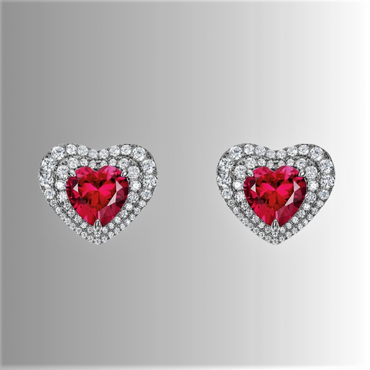 Orecchini a Cuore con Rubino Lab Grown e Brillanti Coltivati