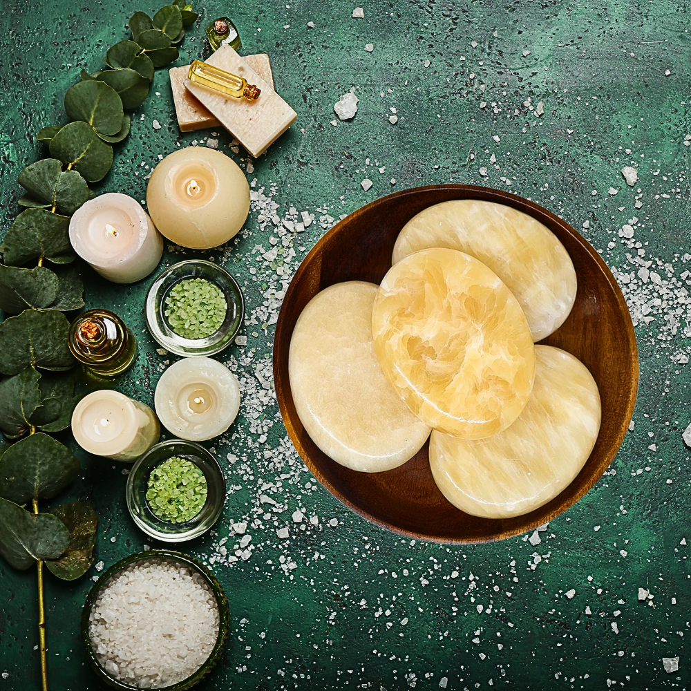 Set di 20 Pietre da Massaggio in Topazio Naturale con borsa riscaldante