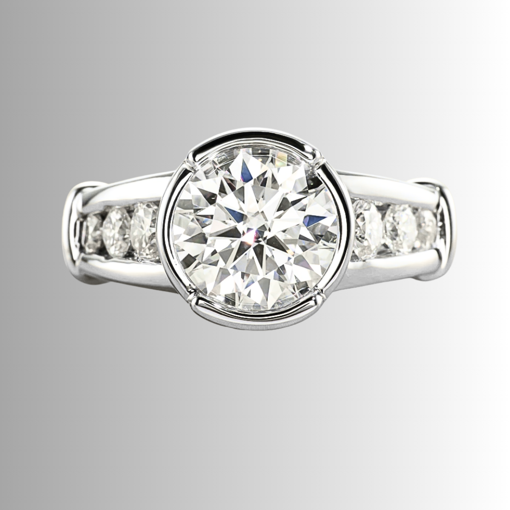 Solitario con Moissanite da ct 3,00 e Binari laterali