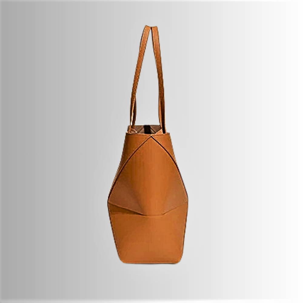 Borsa Tote Geometrica in Vera Pelle di Vitellino