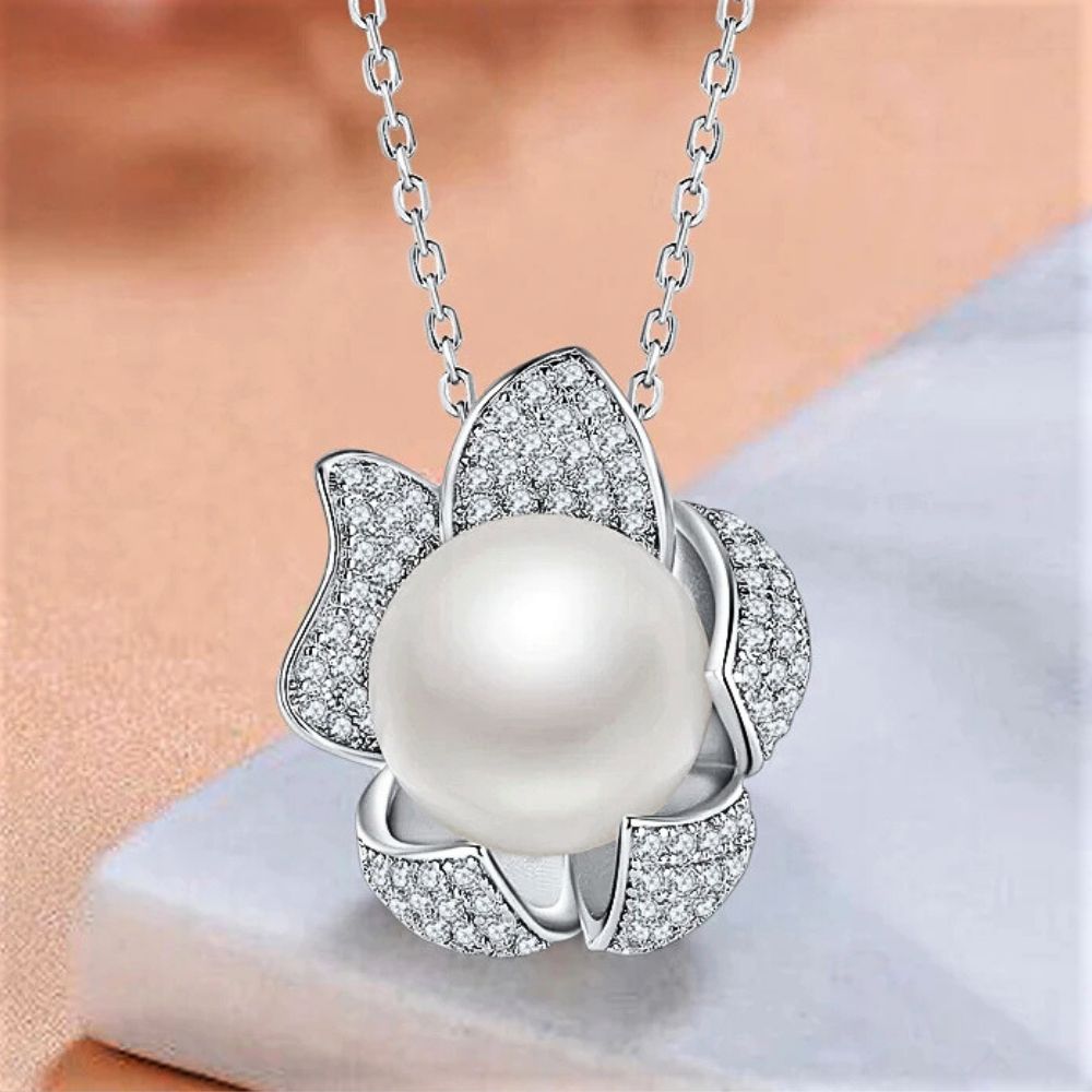 Collana Floreale con Perla Naturale d'Acqua Dolce