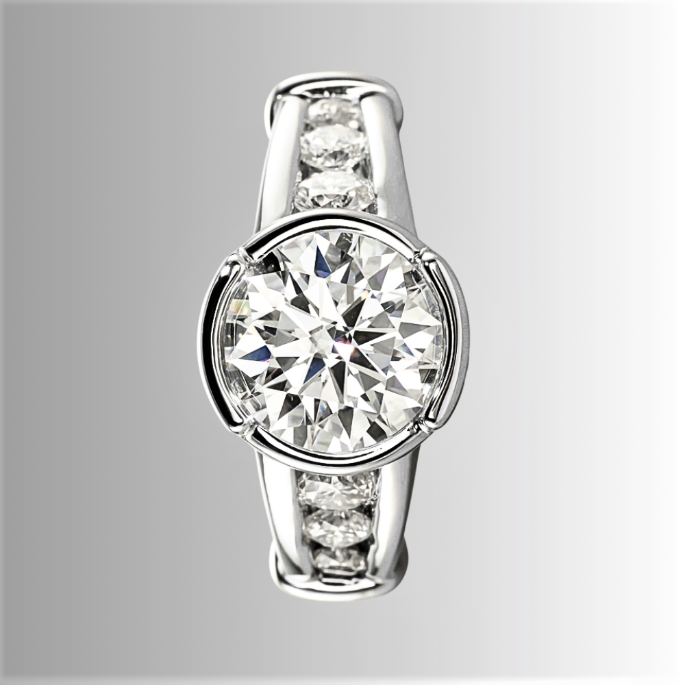 Solitario con Moissanite da ct 3,00 e Binari laterali