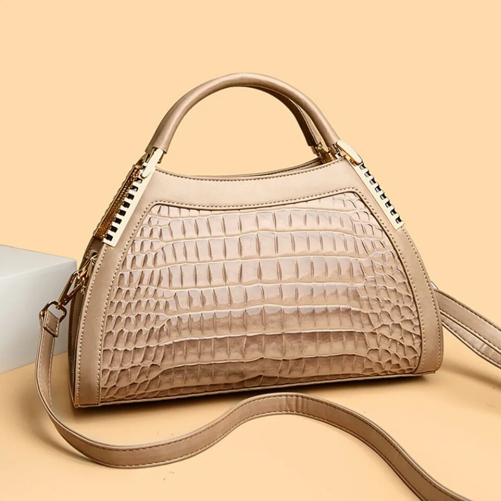 Borsa in Pelle di Vitellino Verniciata – Stile Croco e Dettagli Oro