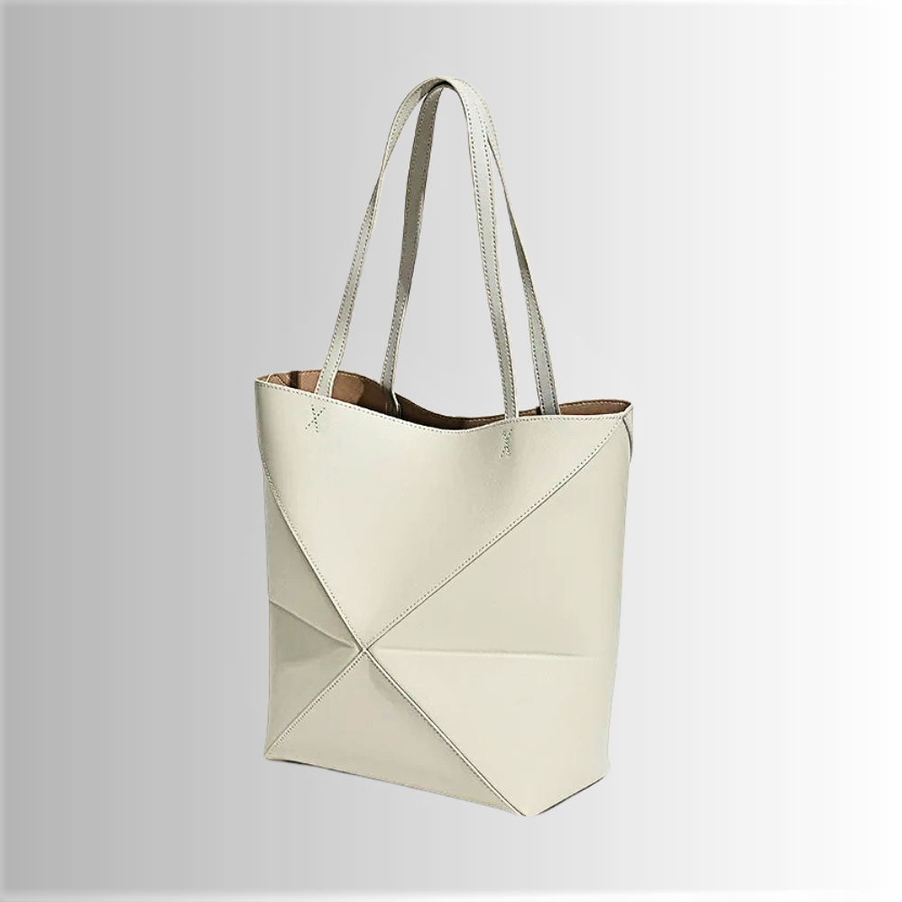 Borsa Tote Geometrica in Vera Pelle di Vitellino