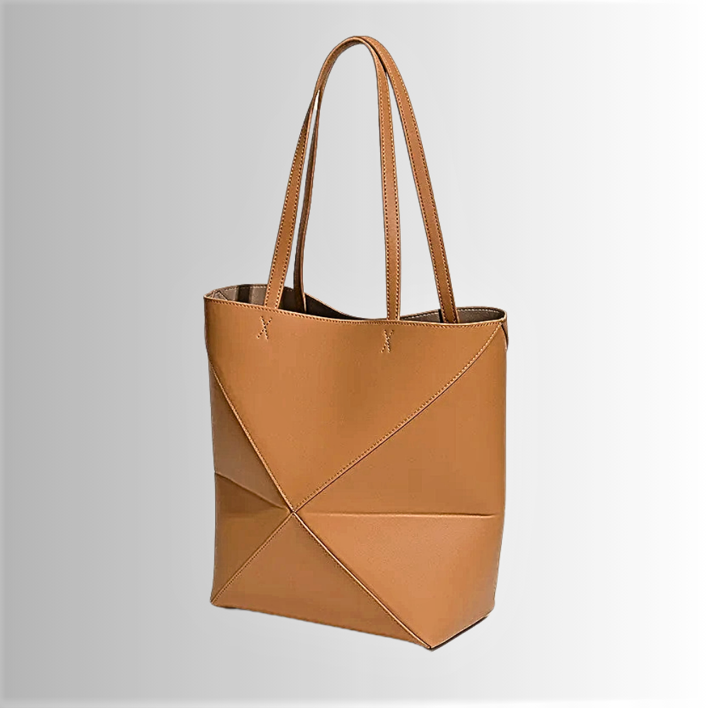 Borsa Tote Geometrica in Vera Pelle di Vitellino